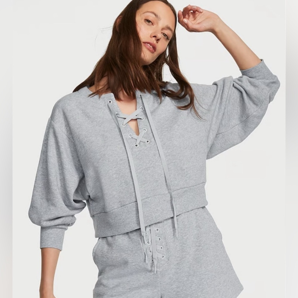 Victoria's Secret Gray Lace-Up Lounge Set- Medium